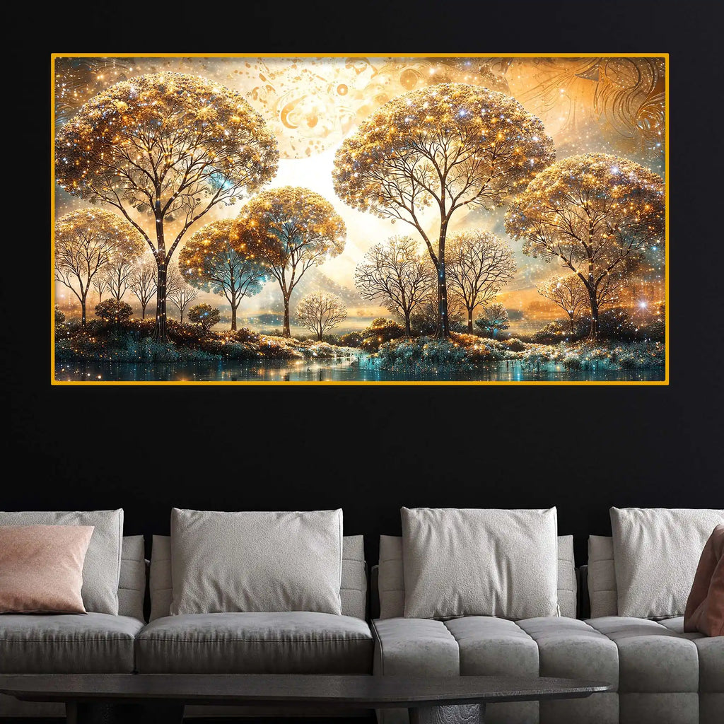 Nature Inspired Trees Glow Crystal Glass Wall Painting