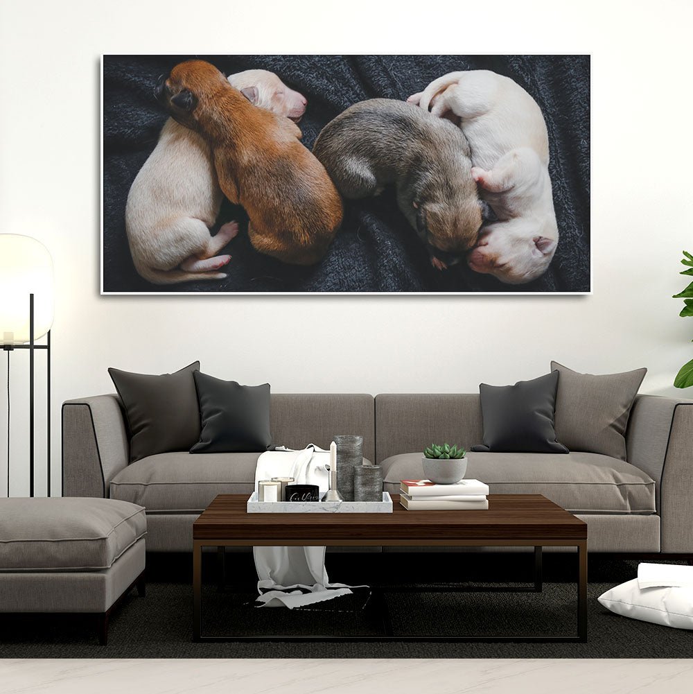 New Born Puppies Premium Canvas Wall Painting - Decor Smart