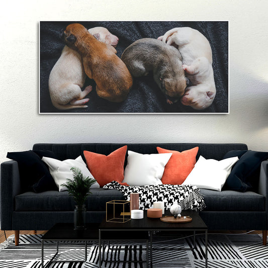 New Born Puppies Premium Canvas Wall Painting - Decor Smart