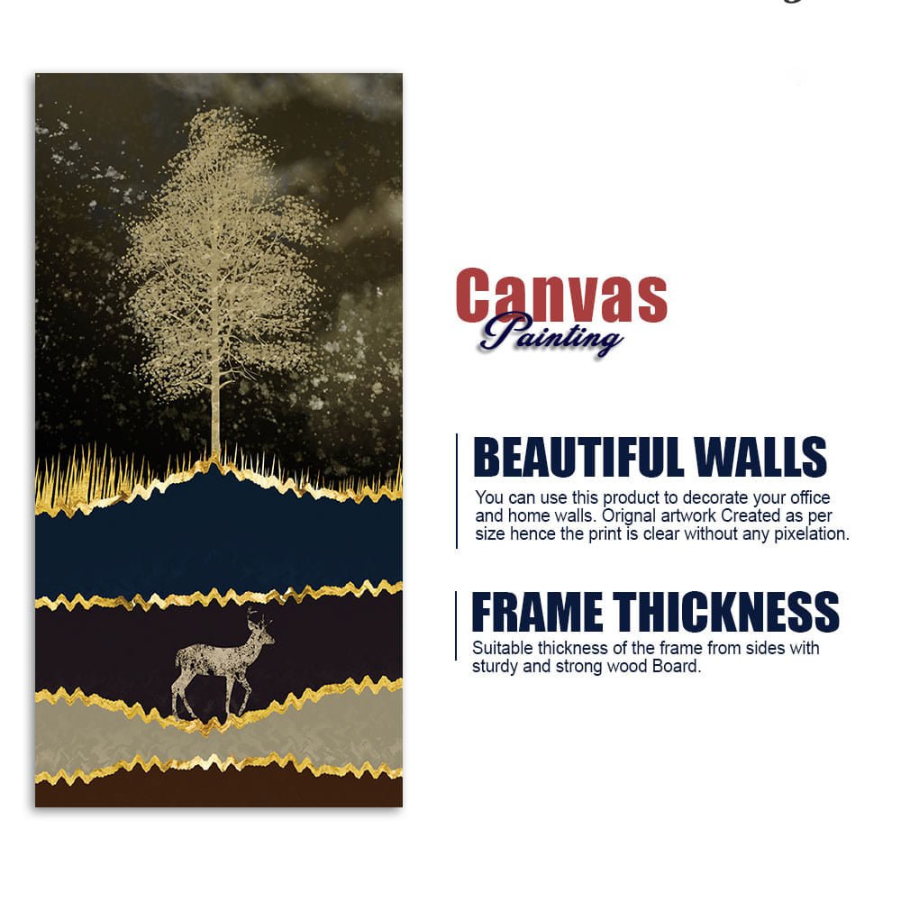 Night Landscape with Blue and golden Deer Premium Canvas Wall Painting - Decor Smart