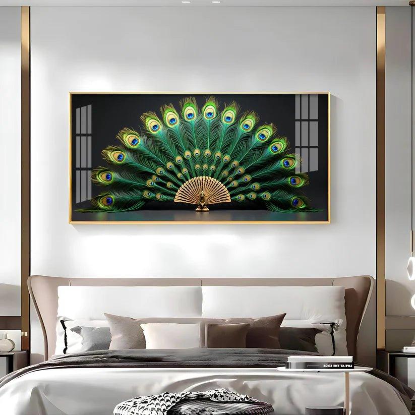 Noir Peacock Premium Acrylic Floating Wall Painting - Decor Smart