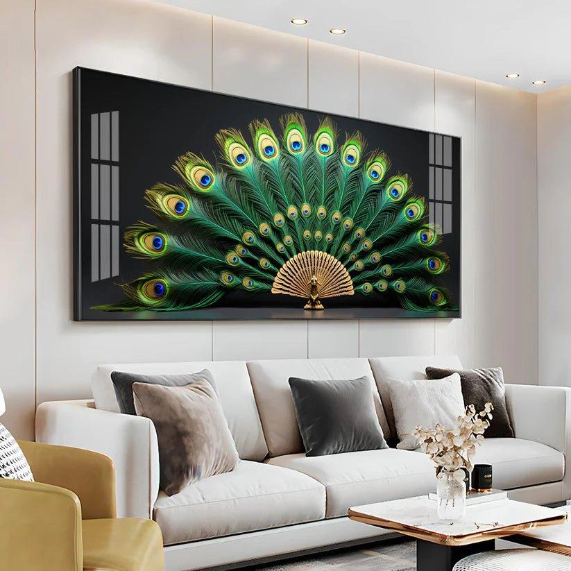 Noir Peacock Premium Acrylic Floating Wall Painting - Decor Smart