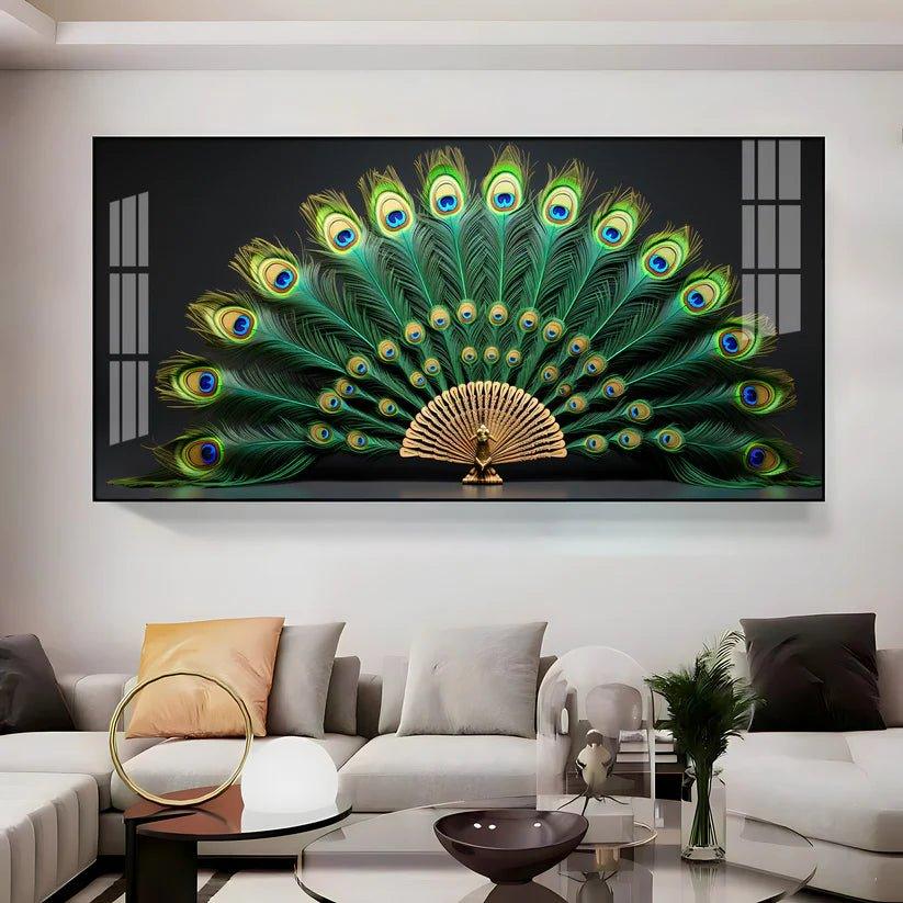 Noir Peacock Premium Acrylic Floating Wall Painting - Decor Smart