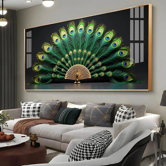 Noir Peacock Premium Acrylic Floating Wall Painting - Decor Smart