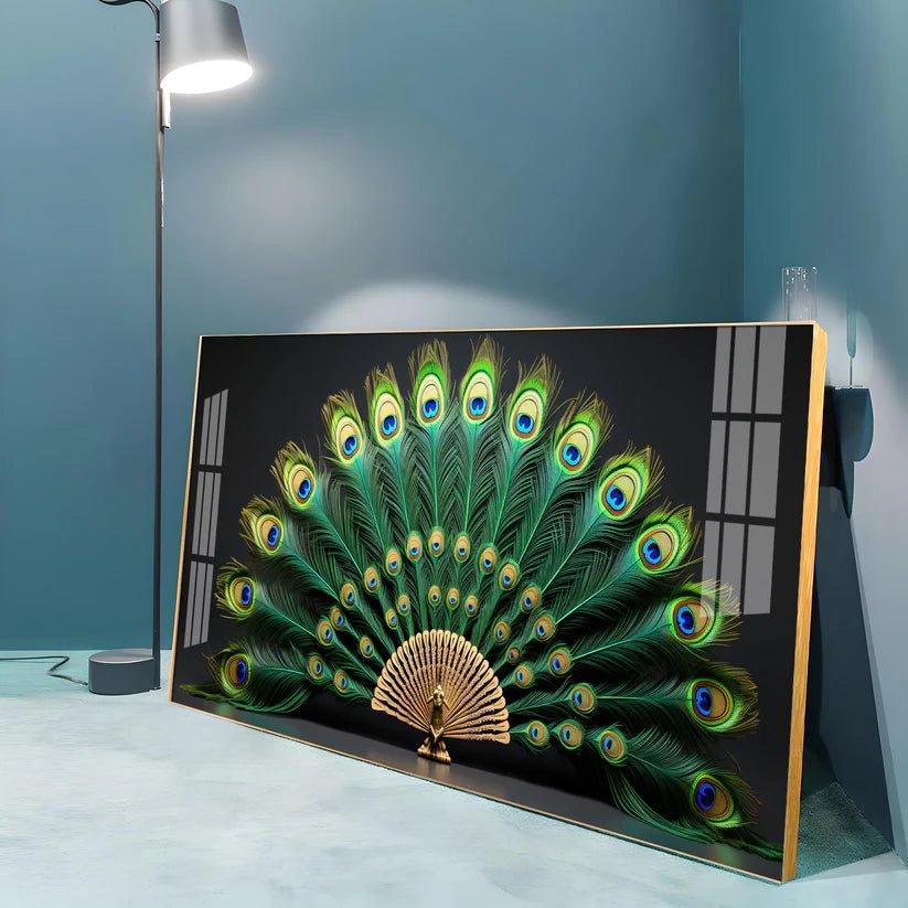 Noir Peacock Premium Acrylic Floating Wall Painting - Decor Smart