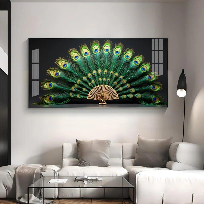 Noir Peacock Premium Acrylic Floating Wall Painting - Decor Smart