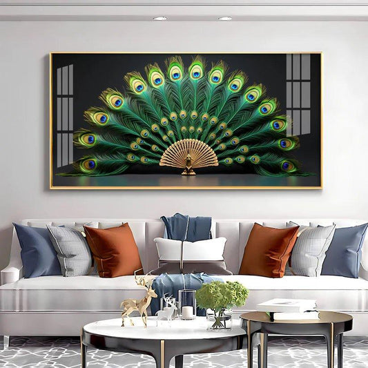Noir Peacock Premium Acrylic Floating Wall Painting - Decor Smart