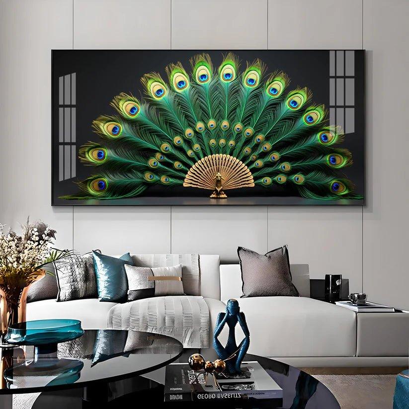 Noir Peacock Premium Acrylic Floating Wall Painting - Decor Smart