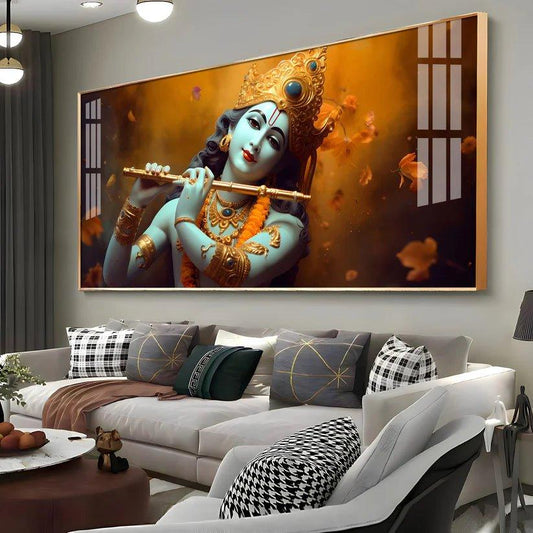 Om Jai Shree Krishna Premium Acrylic Floating Wall Painting - Decor Smart