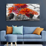 Orange Color Peacock Flowers Tree Premium Wall Painting - Decor Smart
