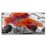 Orange Color Peacock Flowers Tree Premium Wall Painting - Decor Smart