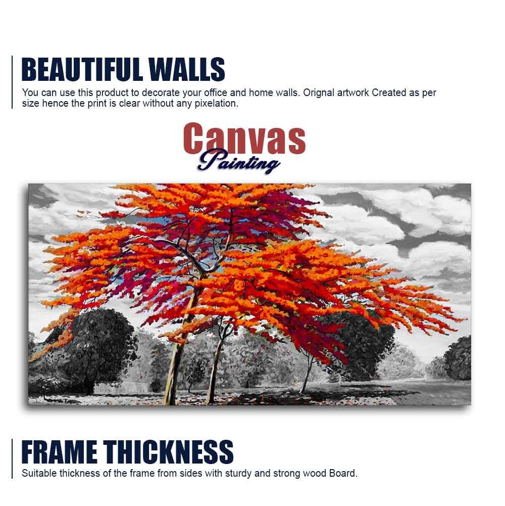 Orange Color Peacock Flowers Tree Premium Wall Painting - Decor Smart