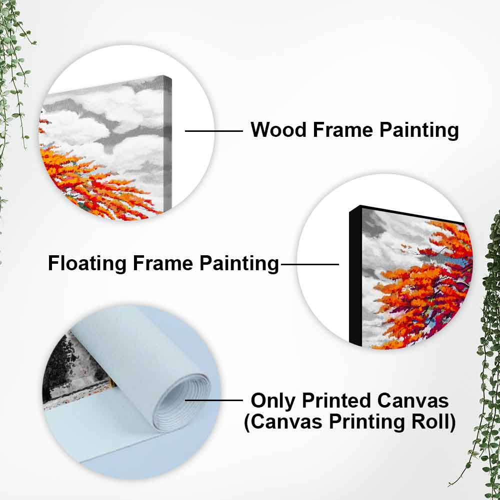 Orange Color Peacock Flowers Tree Premium Wall Painting - Decor Smart