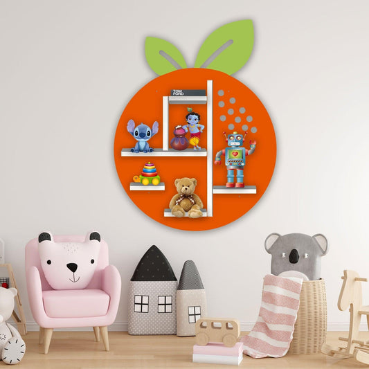 Orange Fruit Shape Wooden LED Light Wall Shelf for Kids - Decor Smart