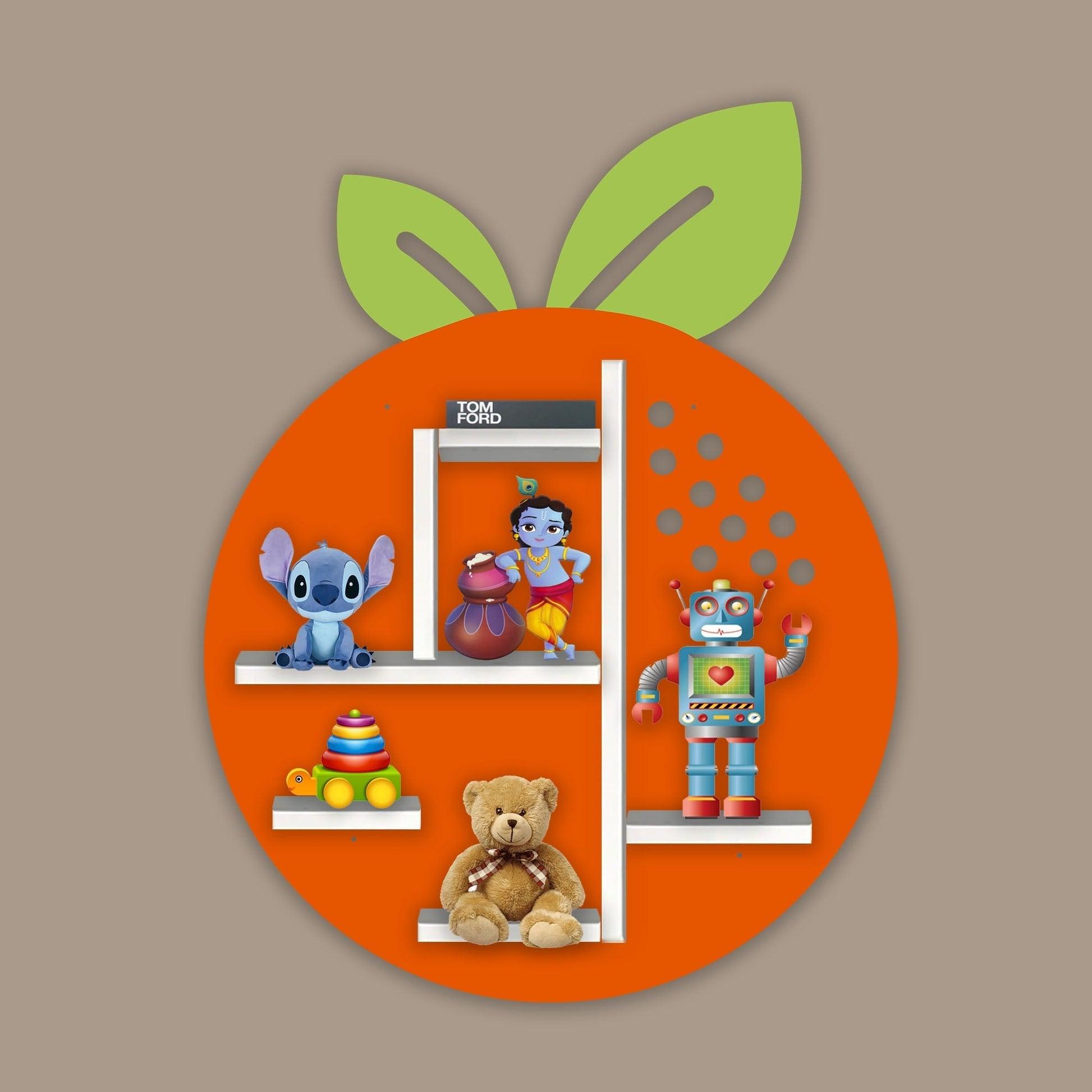Orange Fruit Shape Wooden LED Light Wall Shelf for Kids - Decor Smart