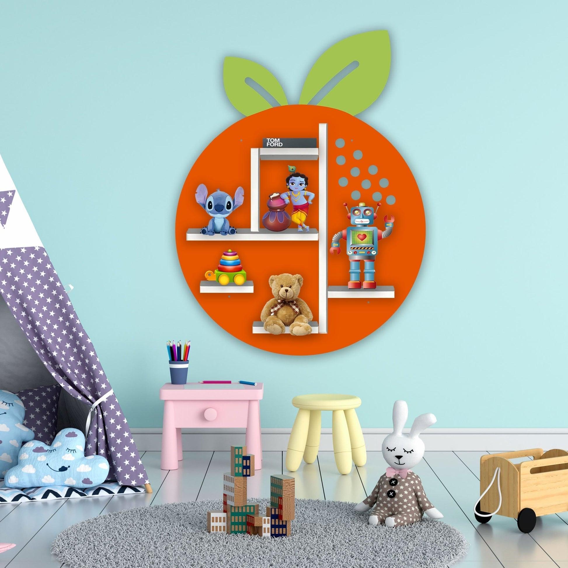 Orange Fruit Shape Wooden LED Light Wall Shelf for Kids - Decor Smart