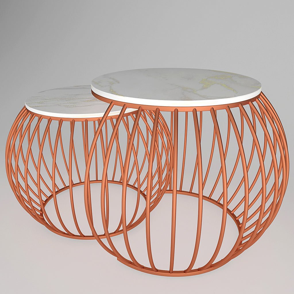 Ornate Round Copper Coffee Table Set of 2 - Decor Smart