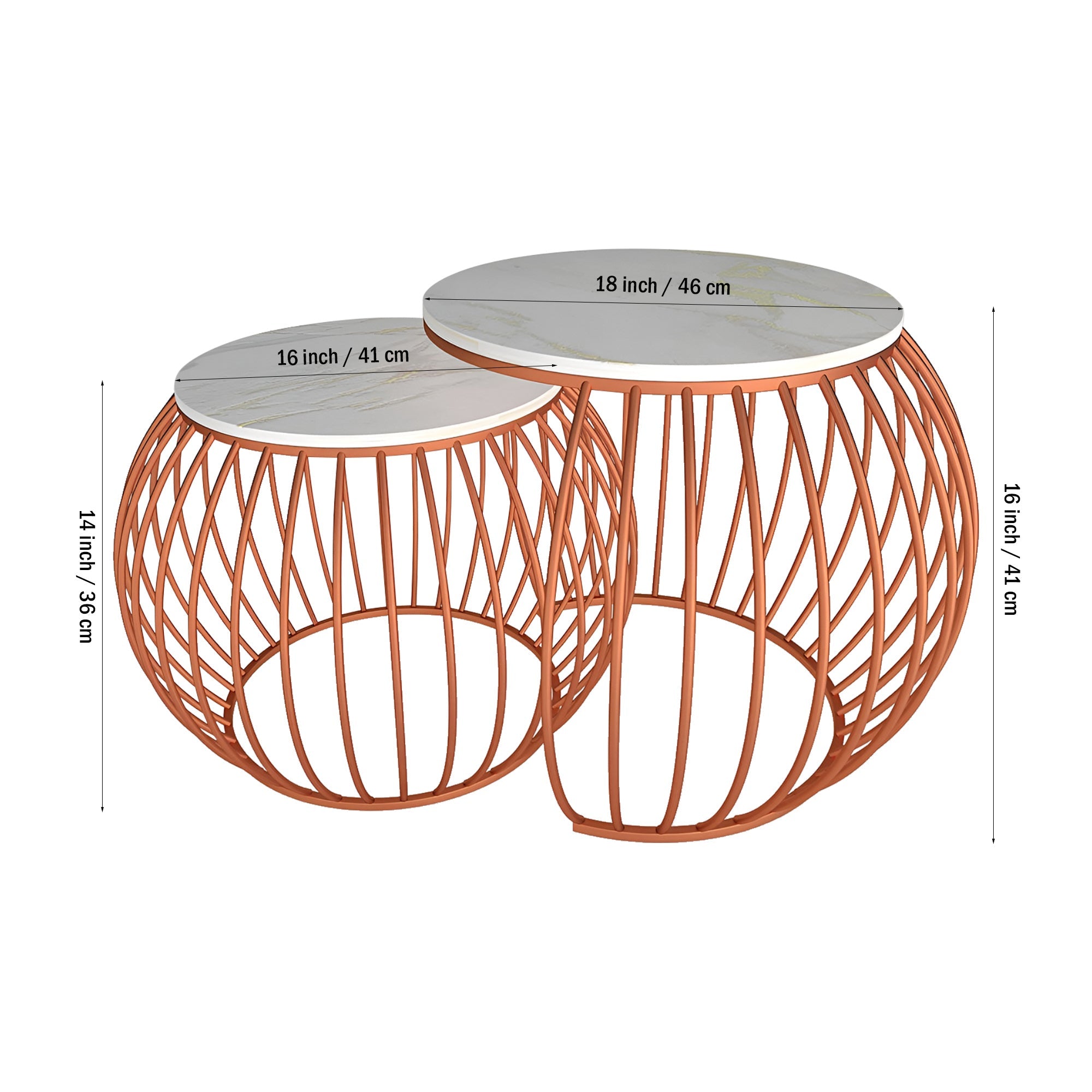 Ornate Round Copper Coffee Table Set of 2 - Decor Smart