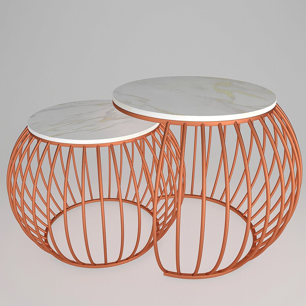 Ornate Round Copper Coffee Table Set of 2 - Decor Smart