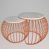 Ornate Round Copper Coffee Table Set of 2 - Decor Smart