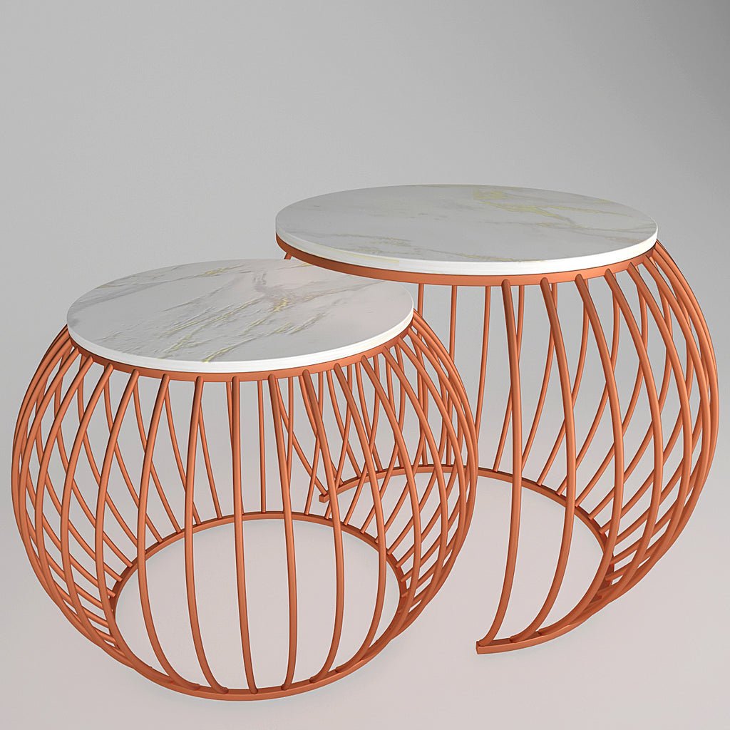 Ornate Round Copper Coffee Table Set of 2 - Decor Smart
