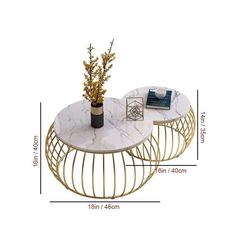 Ornate Rounded Metallic Marble Nested Coffee Table Set of 2 - Decor Smart