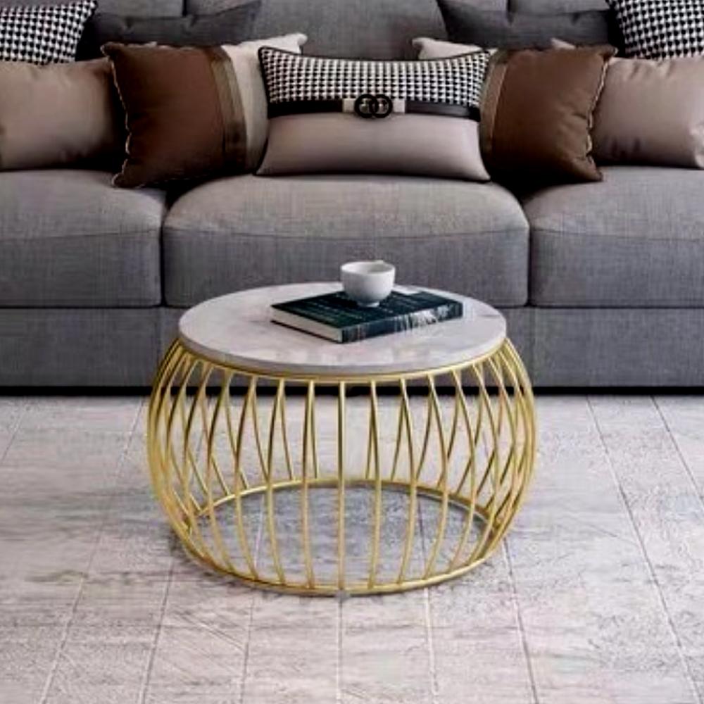 Ornate Rounded Metallic Marble Nested Coffee Table Set of 2 - Decor Smart