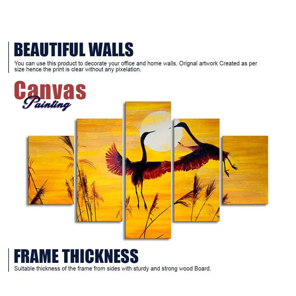 Pair of Cranes over an Autumn Field Canvas Bedroom Wall Painting - Decor Smart