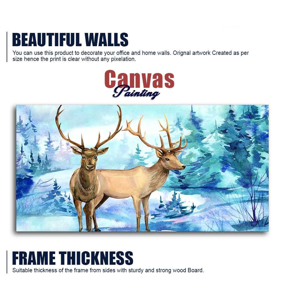 Pair of Deer in Snow Covered Forest Wall Painting - Decor Smart