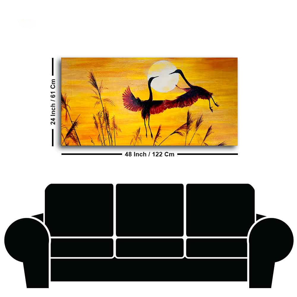 Pair of Flamingos Flying in Sunset Canvas Wall Painting - Decor Smart