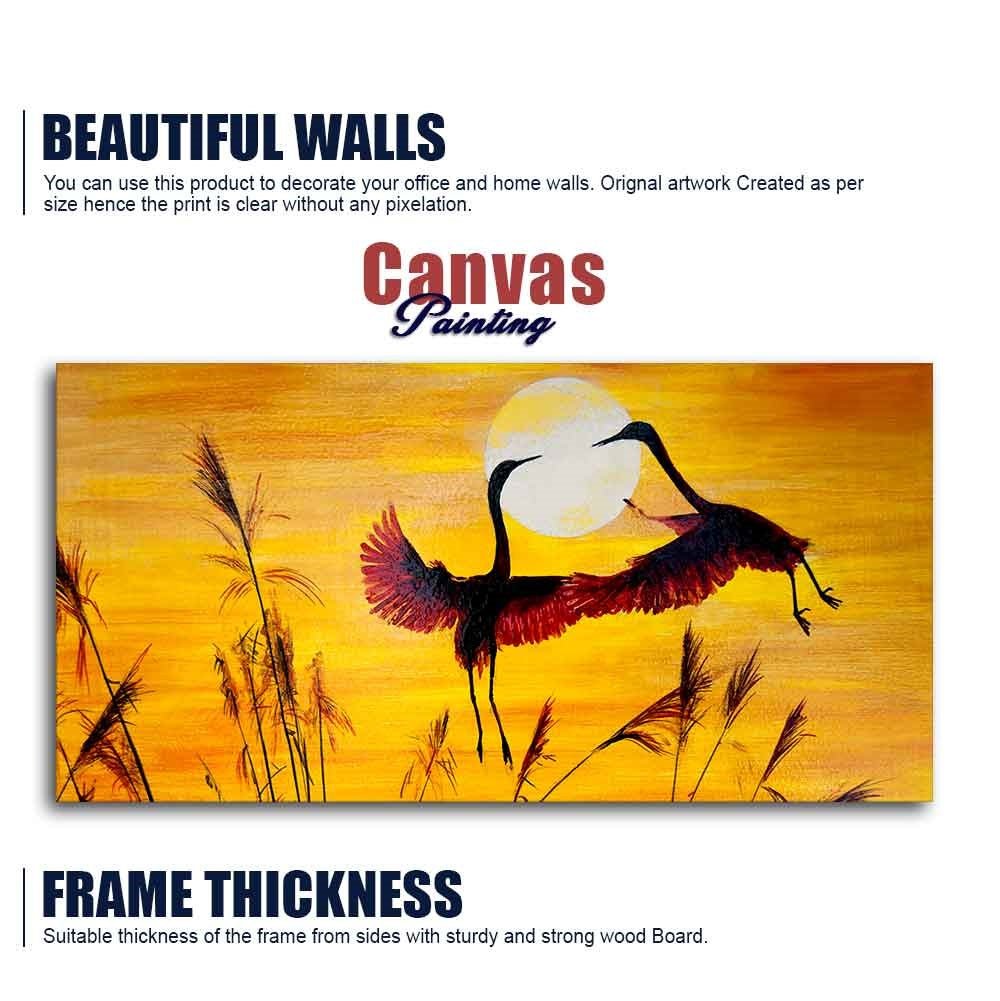 Pair of Flamingos Flying in Sunset Canvas Wall Painting - Decor Smart