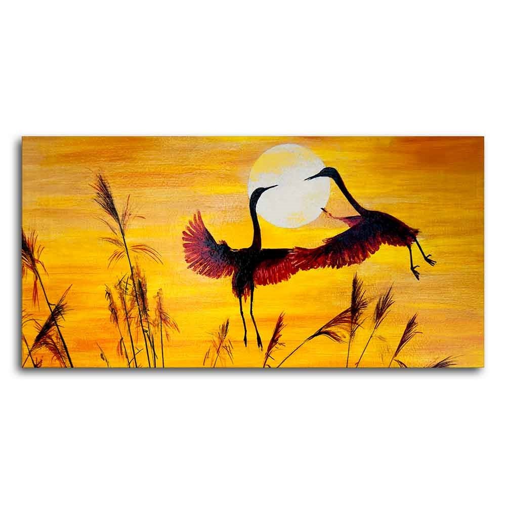 Pair of Flamingos Flying in Sunset Canvas Wall Painting - Decor Smart