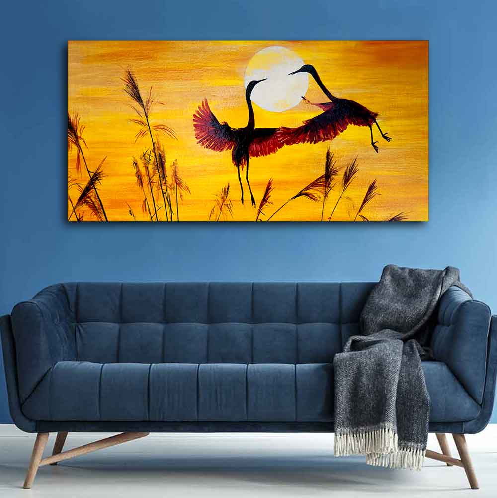 Pair of Flamingos Flying in Sunset Canvas Wall Painting - Decor Smart