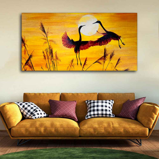 Pair of Flamingos Flying in Sunset Canvas Wall Painting - Decor Smart