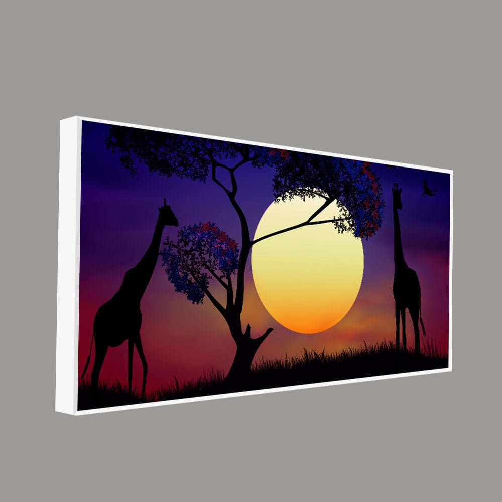 Pair of Giraffe at Night Canvas Wall Painting - Decor Smart