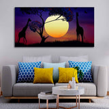 Pair of Giraffe at Night Canvas Wall Painting - Decor Smart
