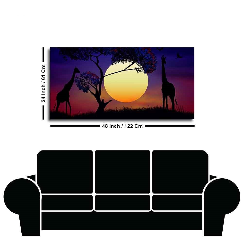 Pair of Giraffe at Night Canvas Wall Painting - Decor Smart