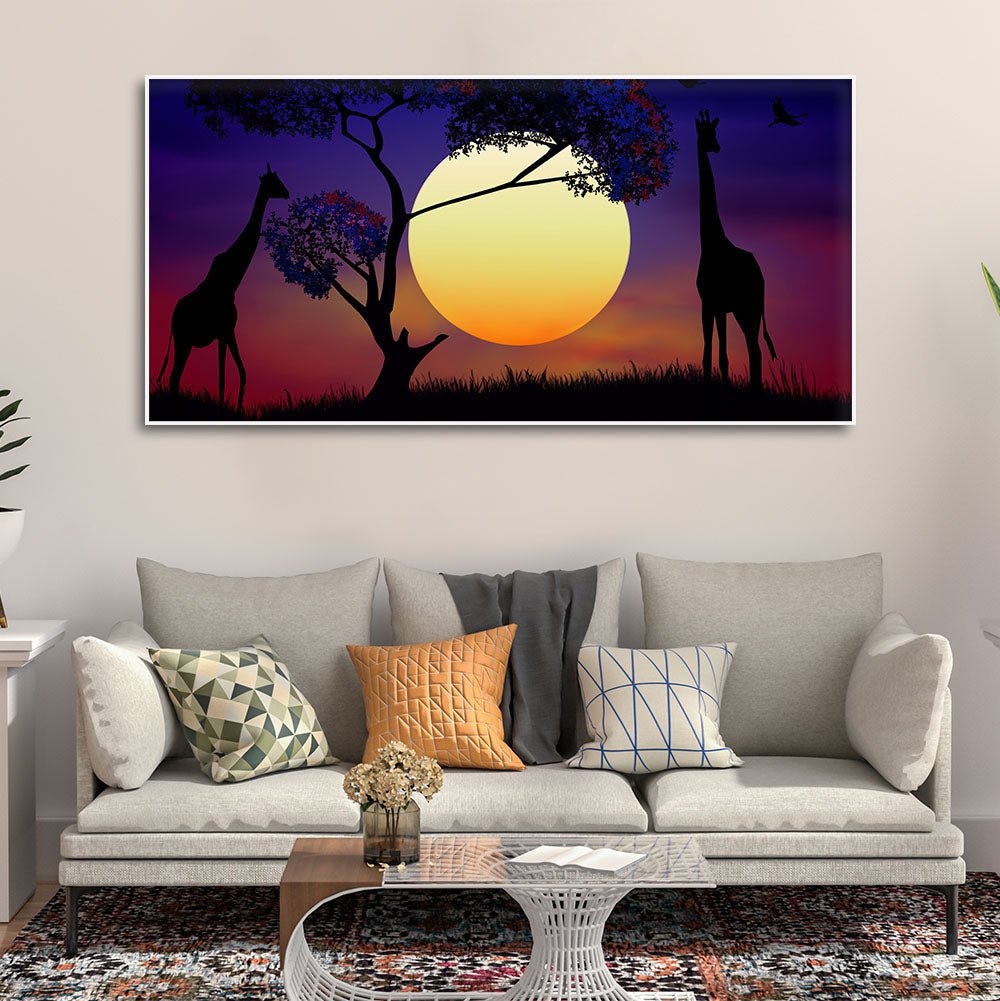 Pair of Giraffe at Night Canvas Wall Painting - Decor Smart