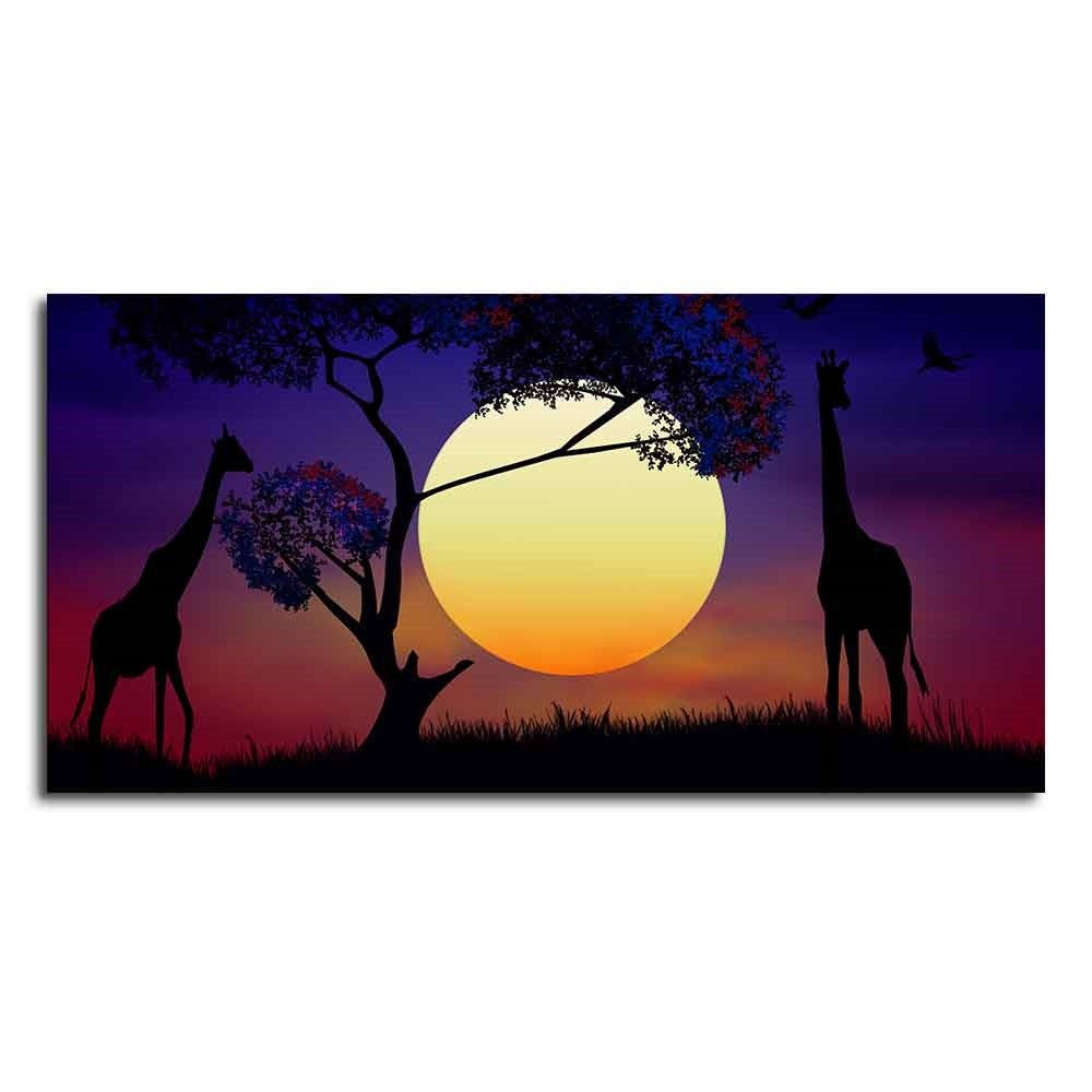 Pair of Giraffe at Night Canvas Wall Painting - Decor Smart