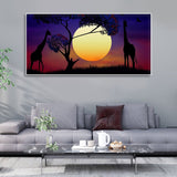 Pair of Giraffe at Night Canvas Wall Painting - Decor Smart