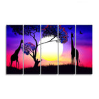 Pair of Giraffe at Night Canvas Wall Painting of Five Pieces