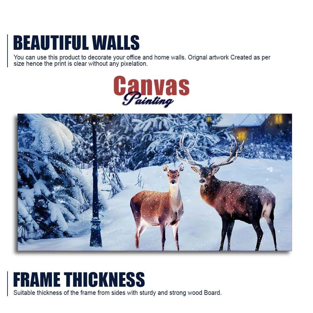 Pair of Red Deer in Snowy Forest Premium Wall Painting - Decor Smart