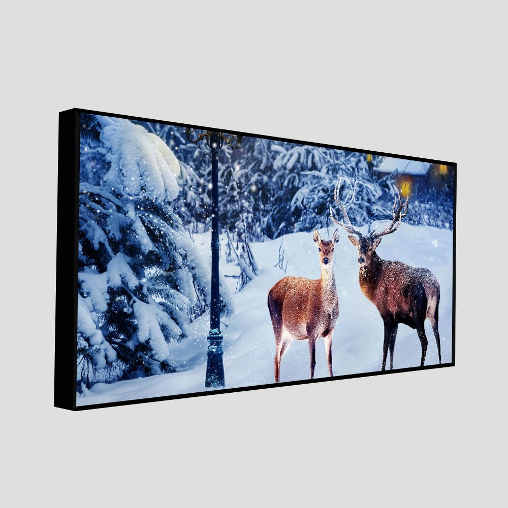Pair of Red Deer in Snowy Forest Premium Wall Painting - Decor Smart