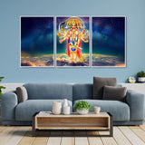 Panchmukhi Bajrangbali Scenery Floating Canvas Wall Painting Set of Three - Decor Smart