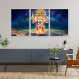 Panchmukhi Bajrangbali Scenery Floating Canvas Wall Painting Set of Three - Decor Smart