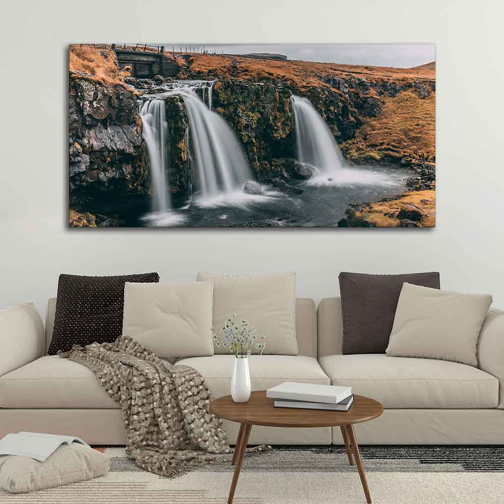 Panoramic Canvas Wall Painting of Amazing Waterfall in Iceland - Decor Smart