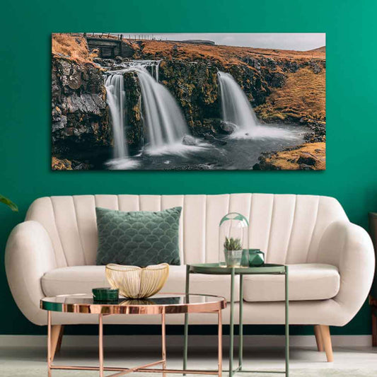 Panoramic Canvas Wall Painting of Amazing Waterfall in Iceland - Decor Smart