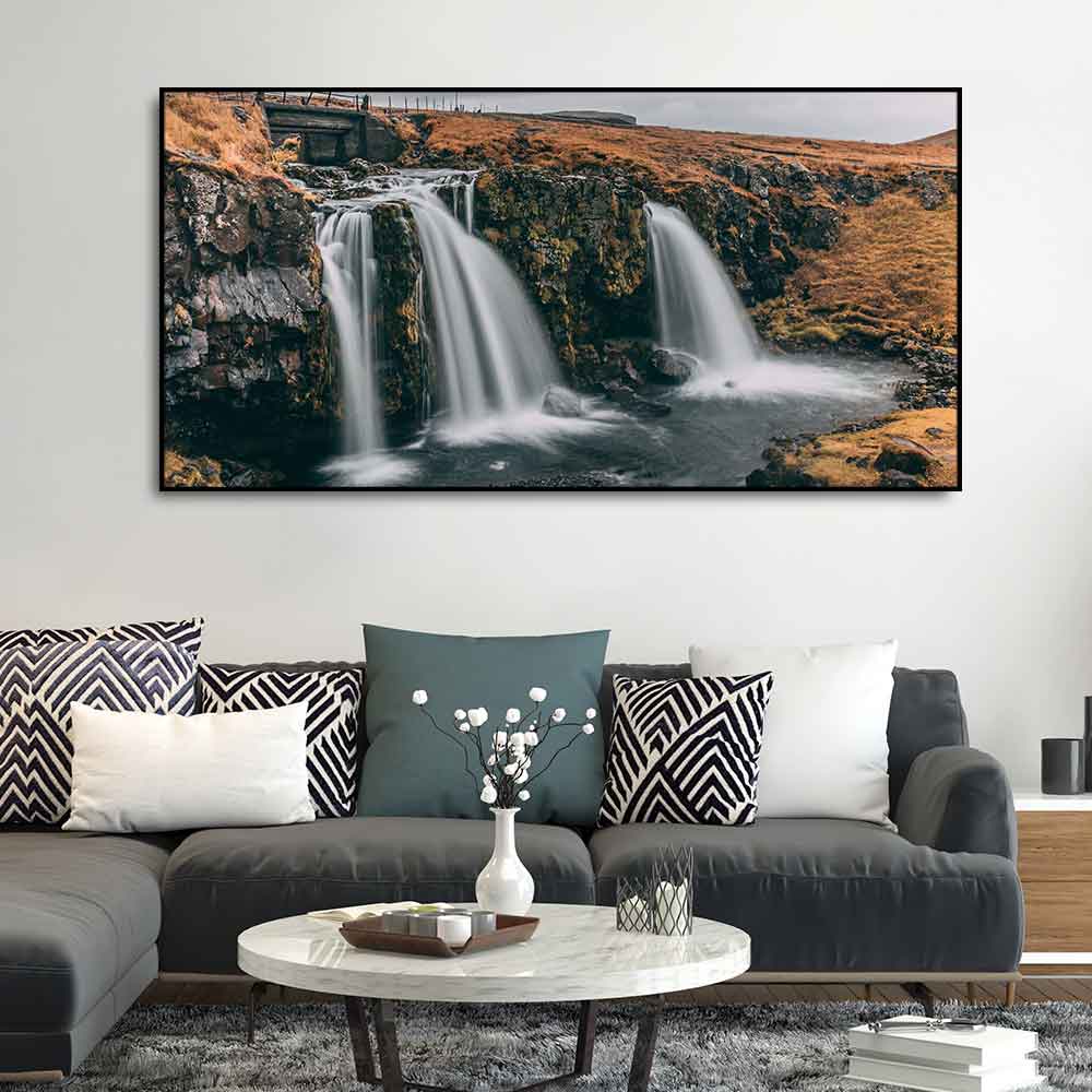 Panoramic Canvas Wall Painting of Amazing Waterfall in Iceland - Decor Smart