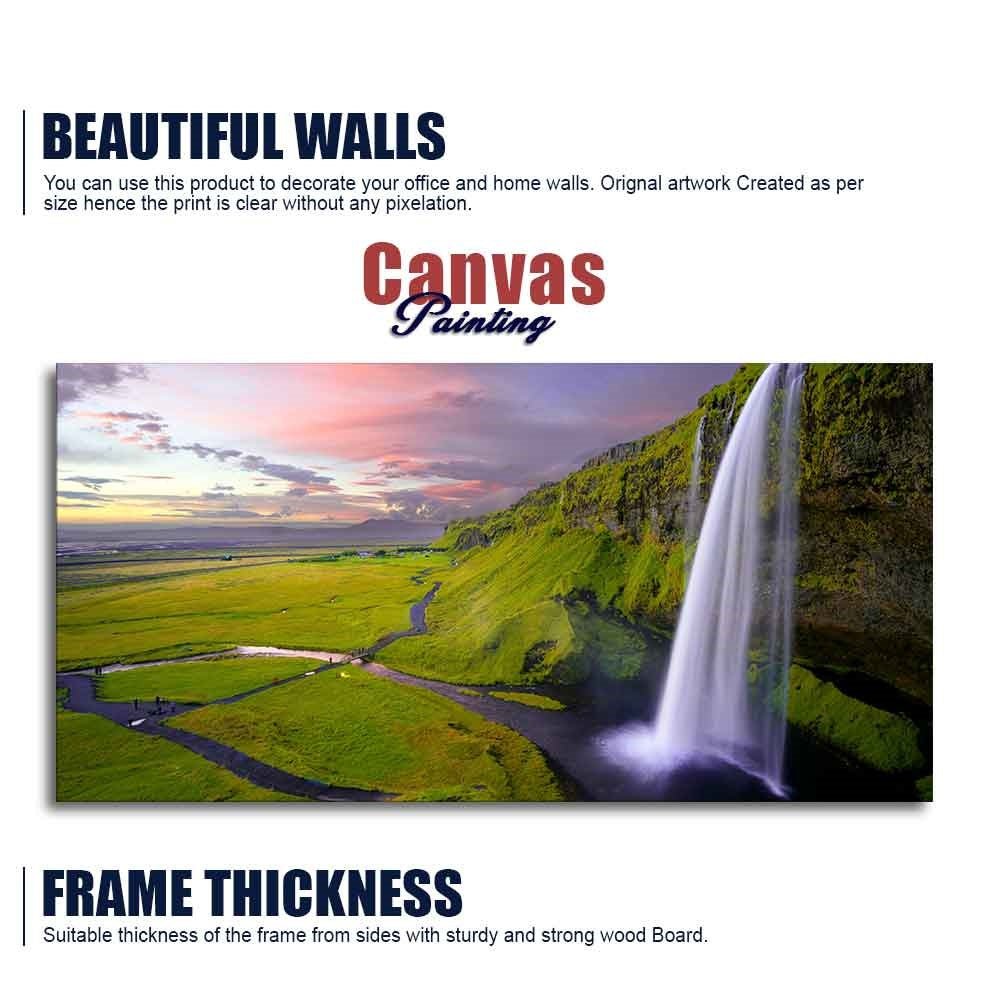 Panoramic Canvas Wall Painting of Unreal view of Waterfall at Sunset - Decor Smart