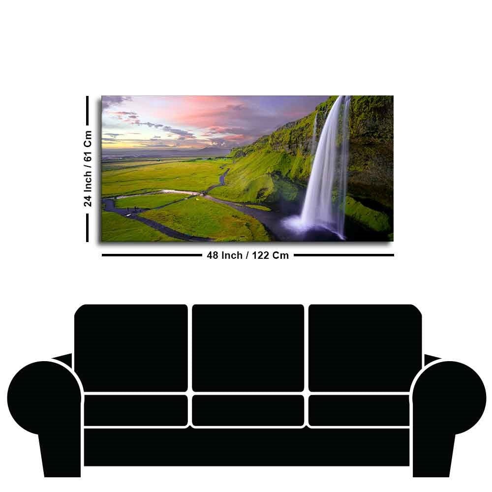 Panoramic Canvas Wall Painting of Unreal view of Waterfall at Sunset - Decor Smart